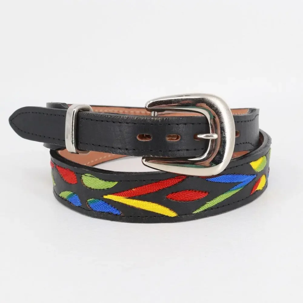 Brazos Joe Belt Co Women 30 Black Multicolor Floral Embroidered
